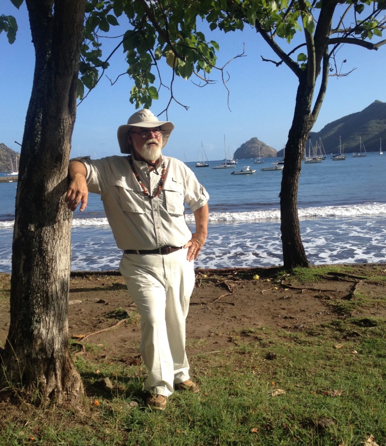 11. Bill relaxed under tropical trees near Joyful's anchorage in gorgeous Nuku Hiva.