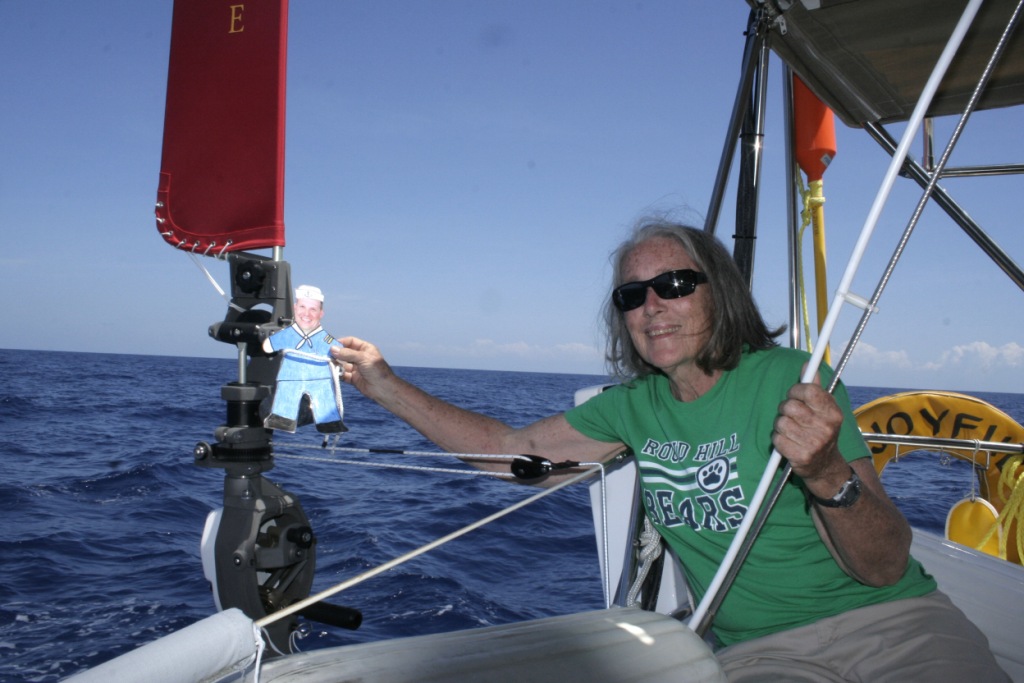 3. Flat Mr. Davis and Anne with Joyful's wind powered Hydrovane steering device.