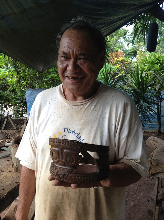 37. Emmanuel's father, one of the last surviving master wood carvers on Nuku Hiva, showed us the magnificent, detailed wooden crown he created.  He carved ancient Nuku Hivan symbols into the wood.  The wood came from a special tree on the island.