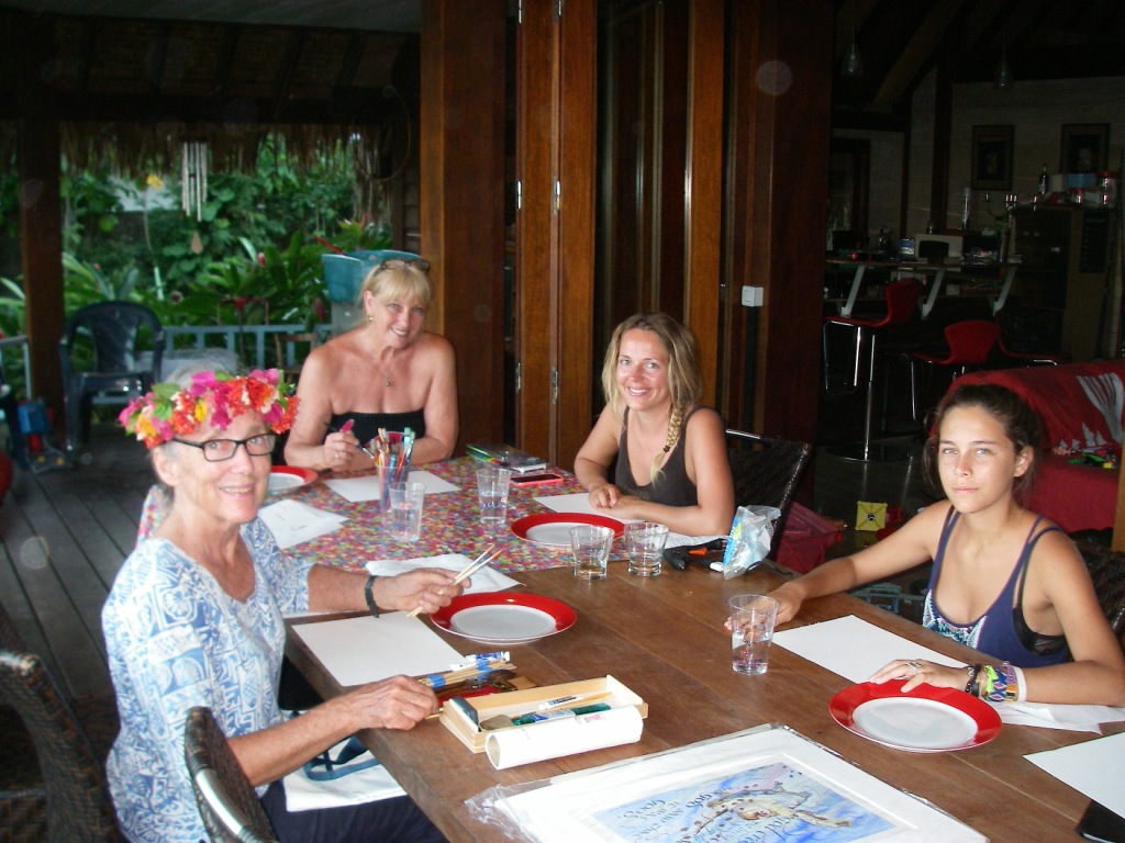 45. Anne with some art ministry students in Bora Bora. They enjoyed painting for hours, even the young 7 year old girl who was not in this photo!