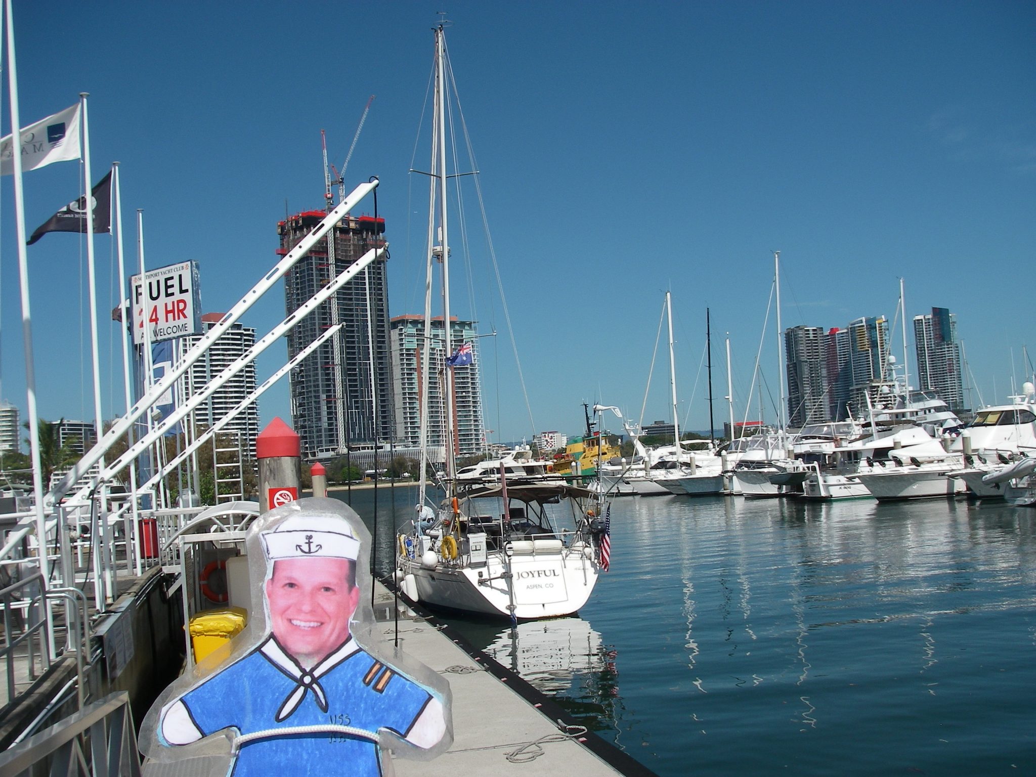 8. Flat Mr. Davis and Joyful at the Southport Yacht Club in Southport, Australia refuling Joyful for her sail to Pittwater, Australia